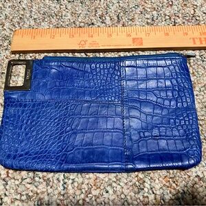 PRUNE Blue Crocodile Embossed Wristlet Clutch - Discount Shipping